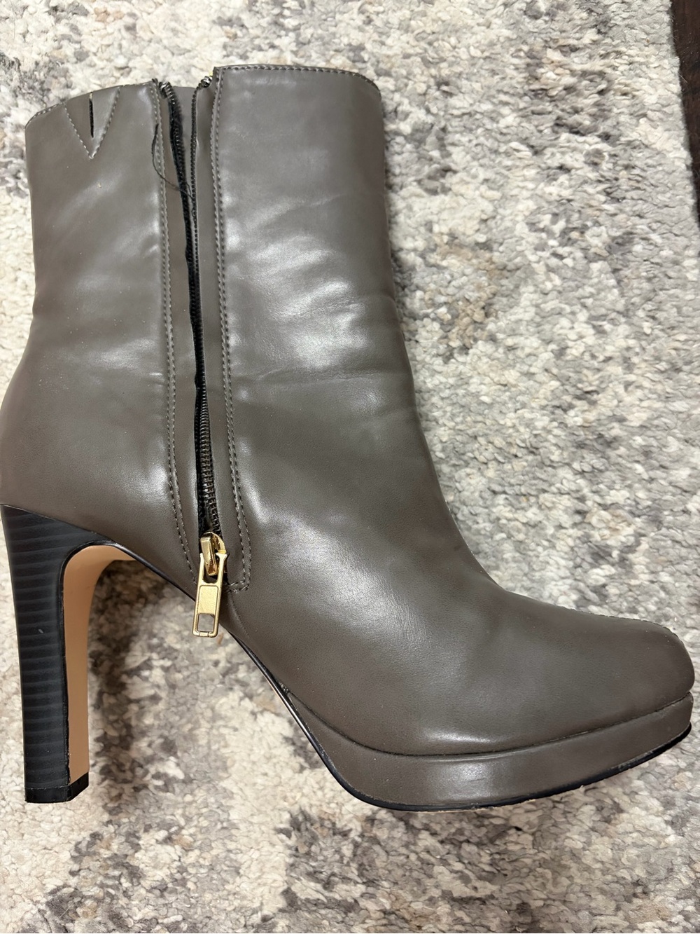eva mendes for New York & Company Gray-Taupe High Heel Ankle Boot with Gold Zip